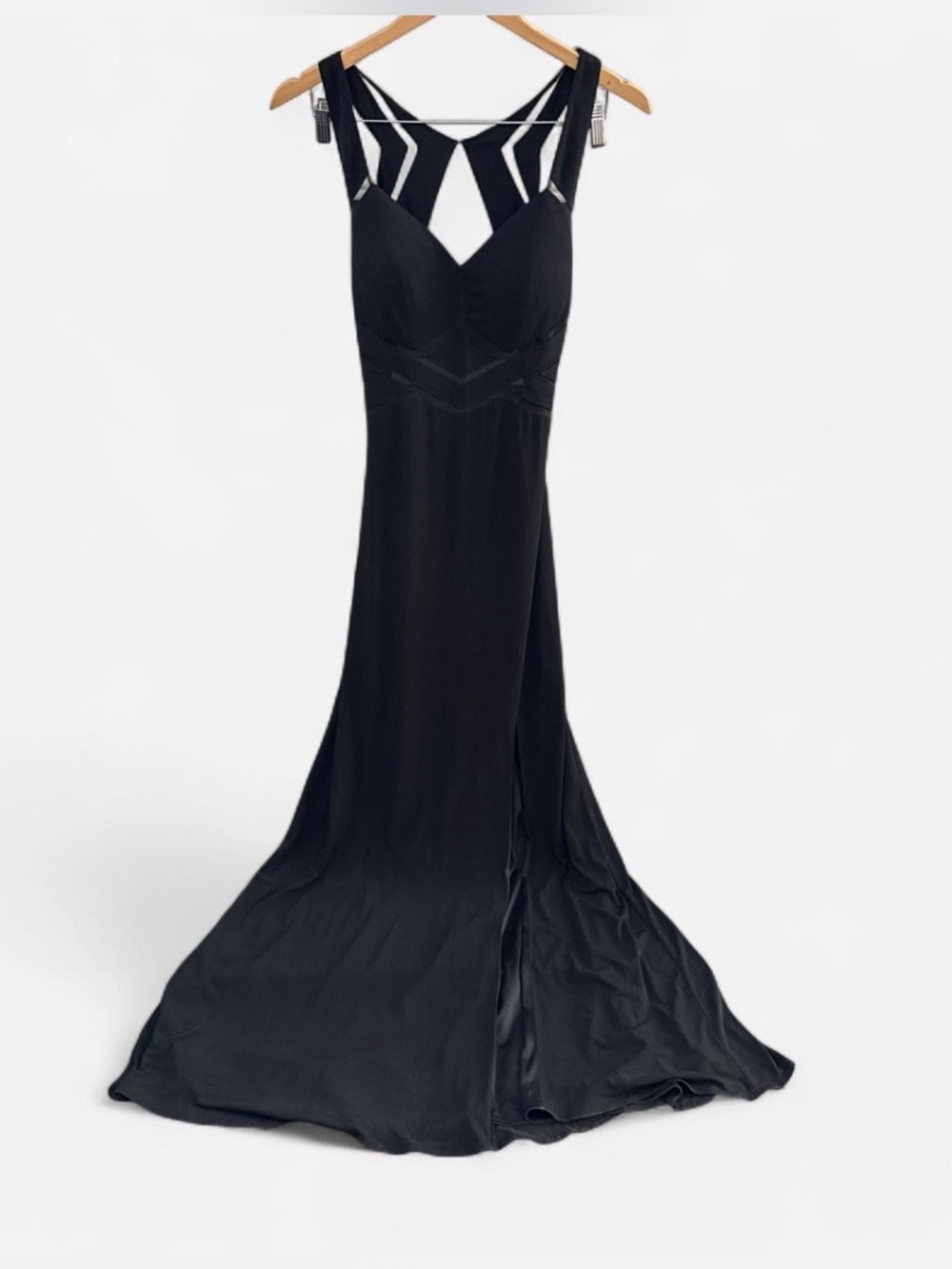 Vintage Cache Y2K Black maxi dress mesh cutouts prom evening wear party size 6